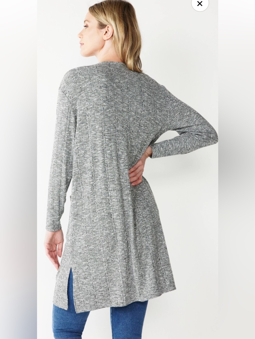 Grey Open-Front Longline Cardigan Sweater - Picture 2 of 12